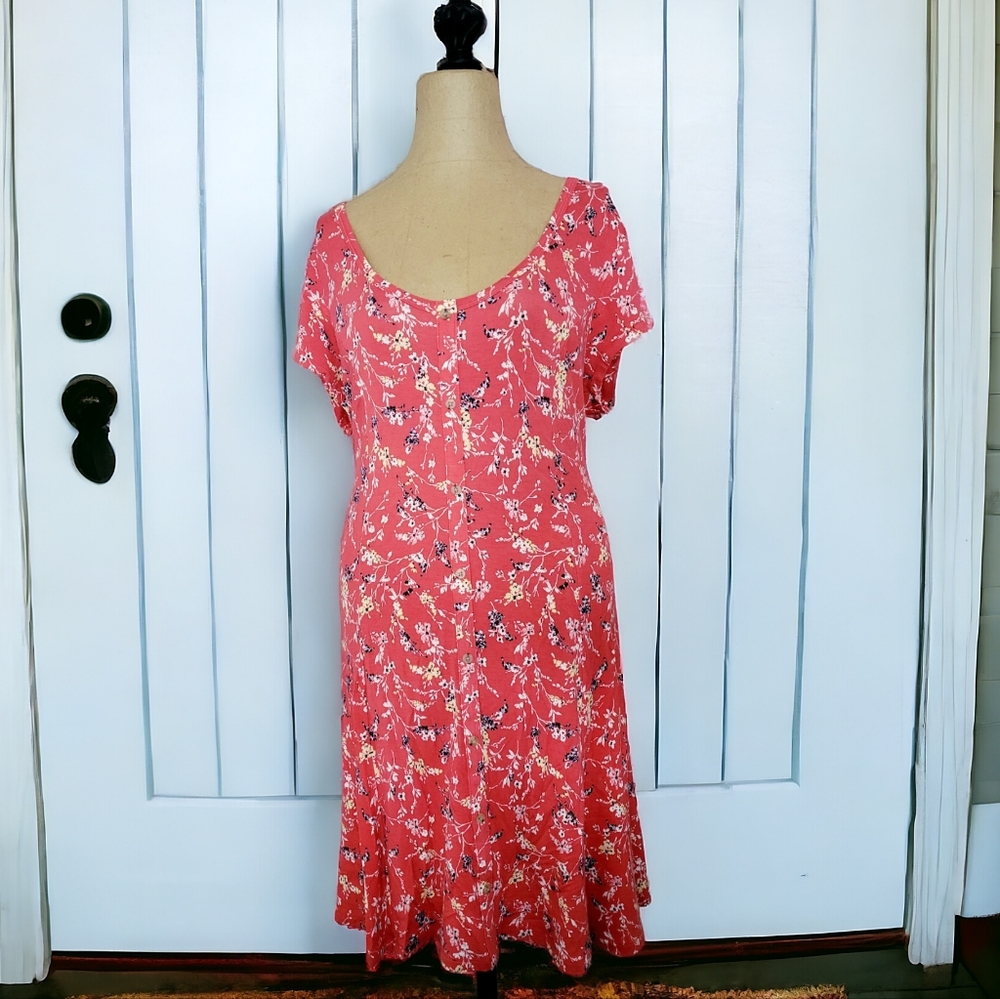 Cap Sleeve Dress Coral Ditsy Floral Dress, Summer Dress, Plus Size Dress